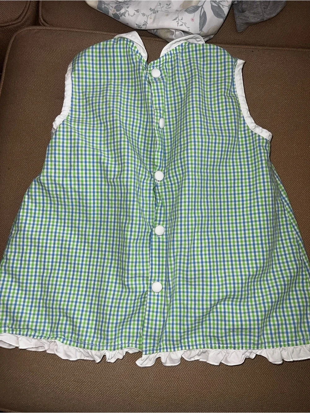 Vintage Green & Blue Gingham Girls' Set with Peter Pan Collar